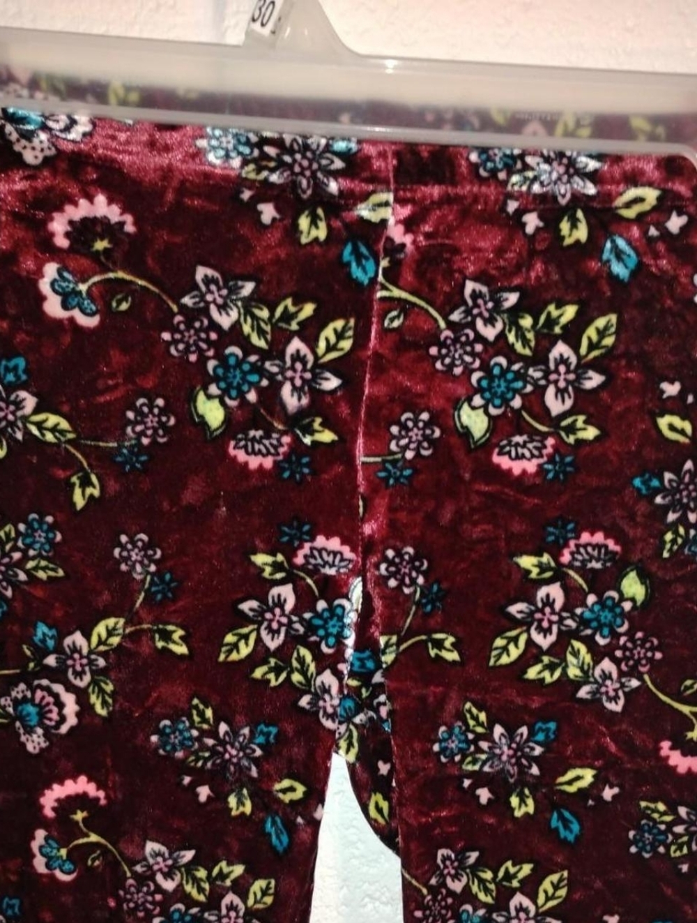 Route 66 Girls Floral Velvet Leggings Size L (10/12) Burgundy Pink Teal - Picture 2 of 5